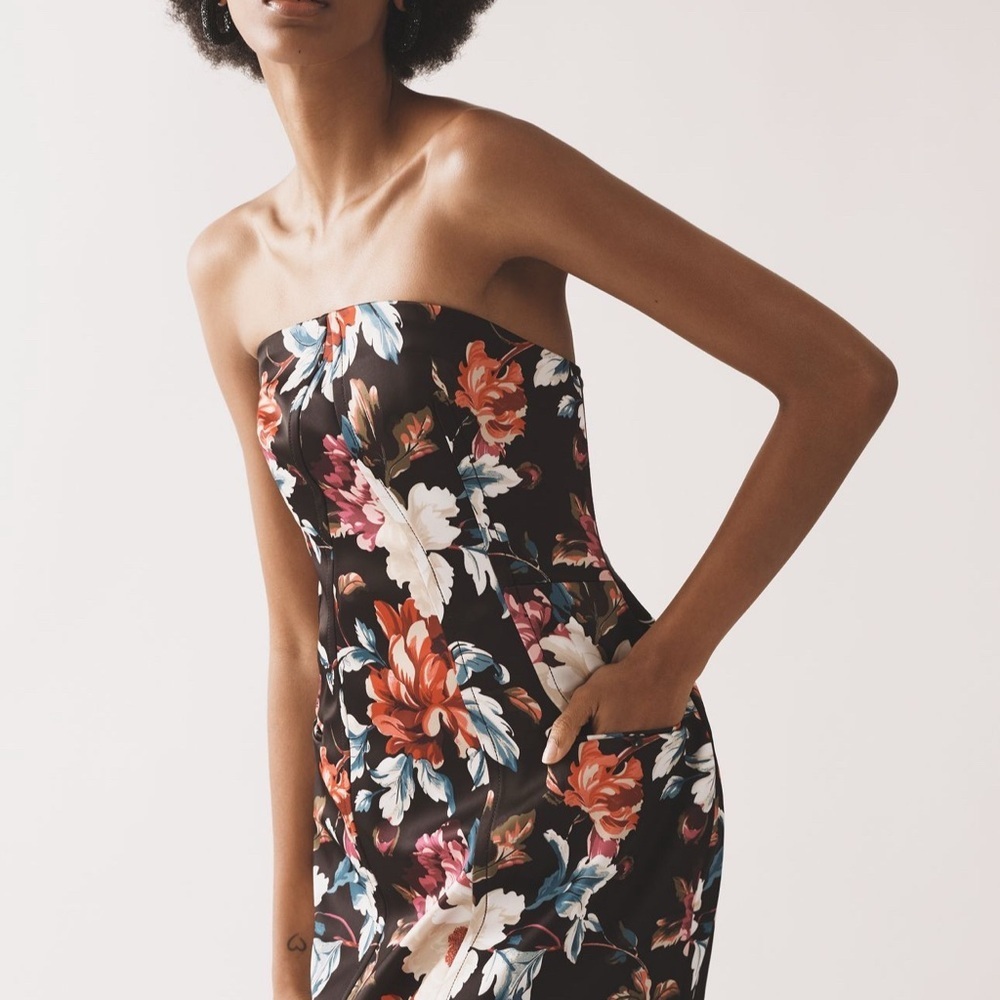Anthropologie Floral Strapless Sculpted Mini Dress - Picture 3 of 8